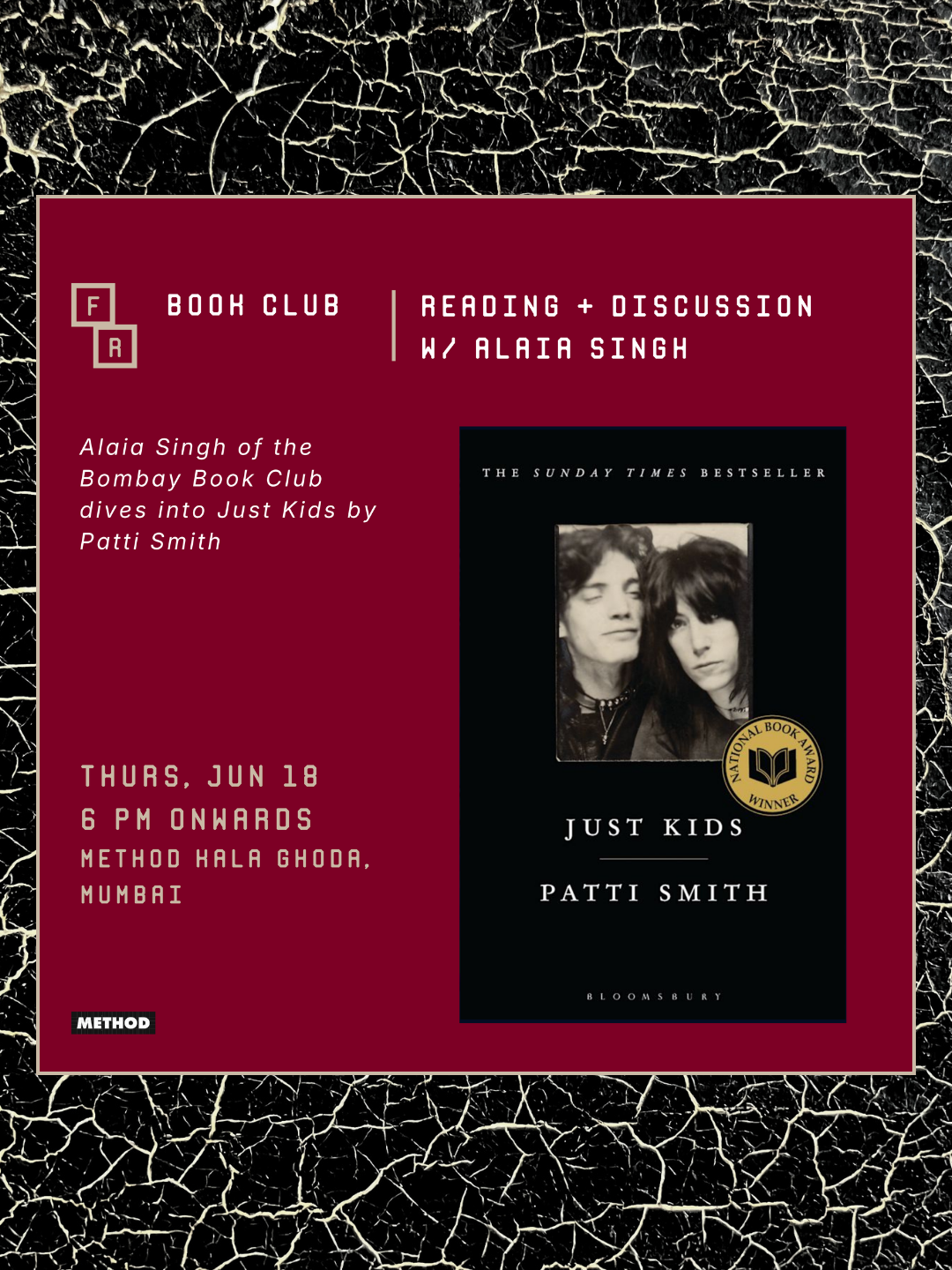 Book Club | Just Kids by Patti Smith | Thurs, 18 Jun | Method Kala Ghoda