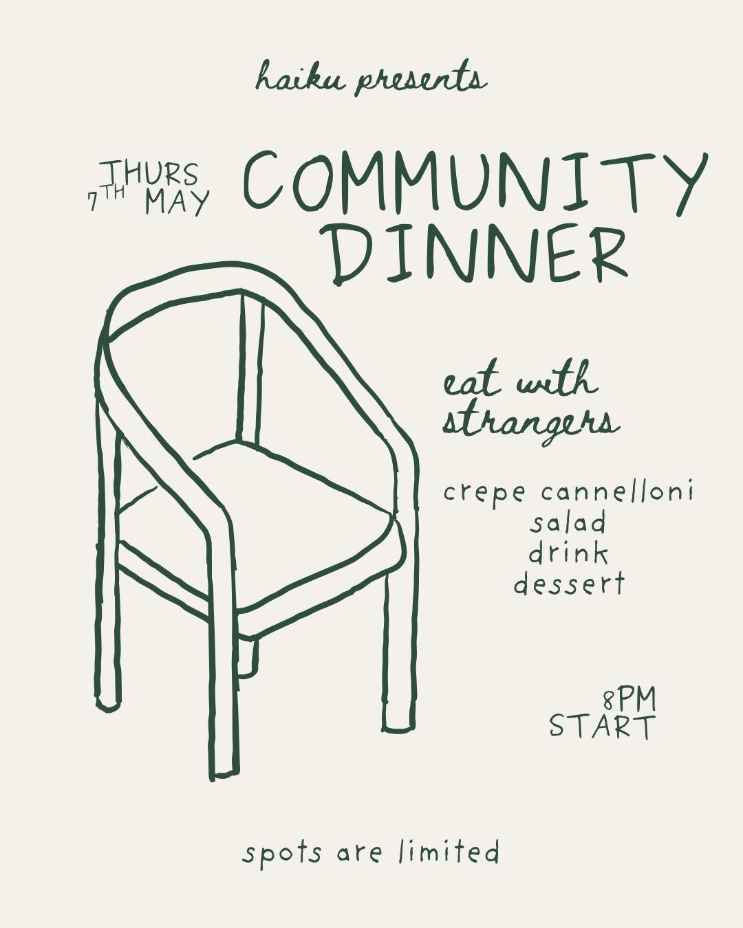 Community Dinner | 7th May | Haiku